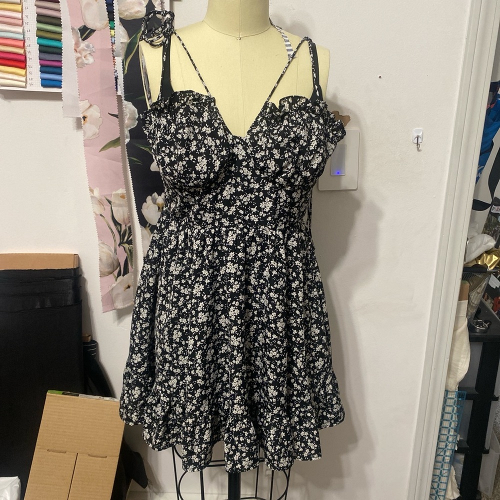 Floral Black and White Dress